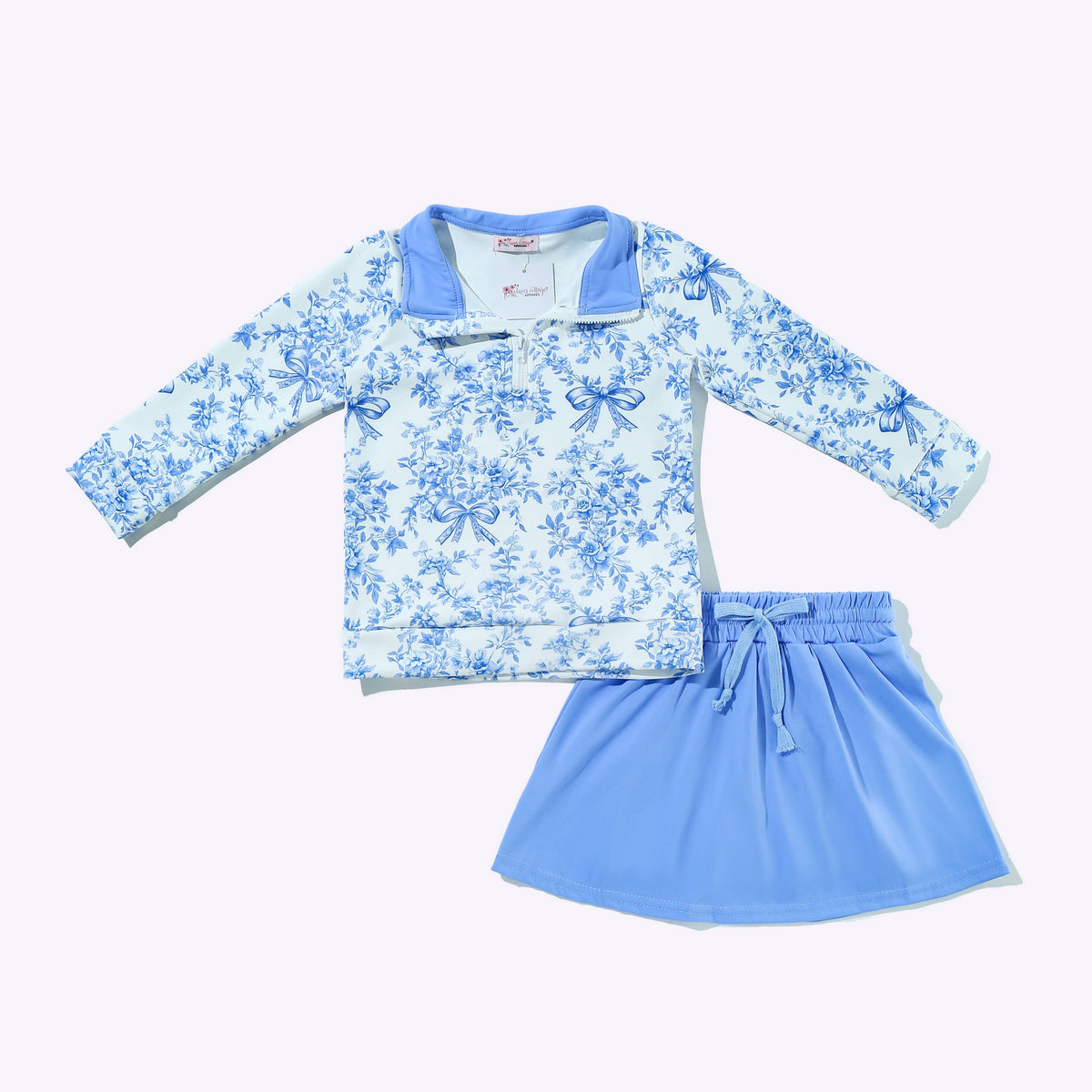 Blue Waverly Girls Quarter Zip Skort Set