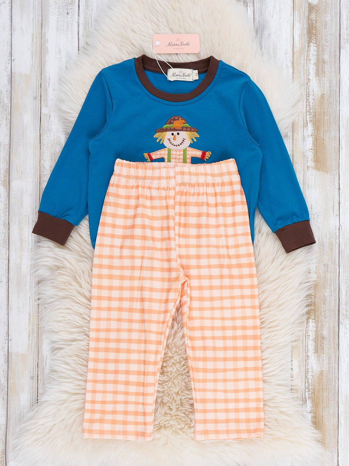 Scarecrow Patch Embroidered Plaid Outfit