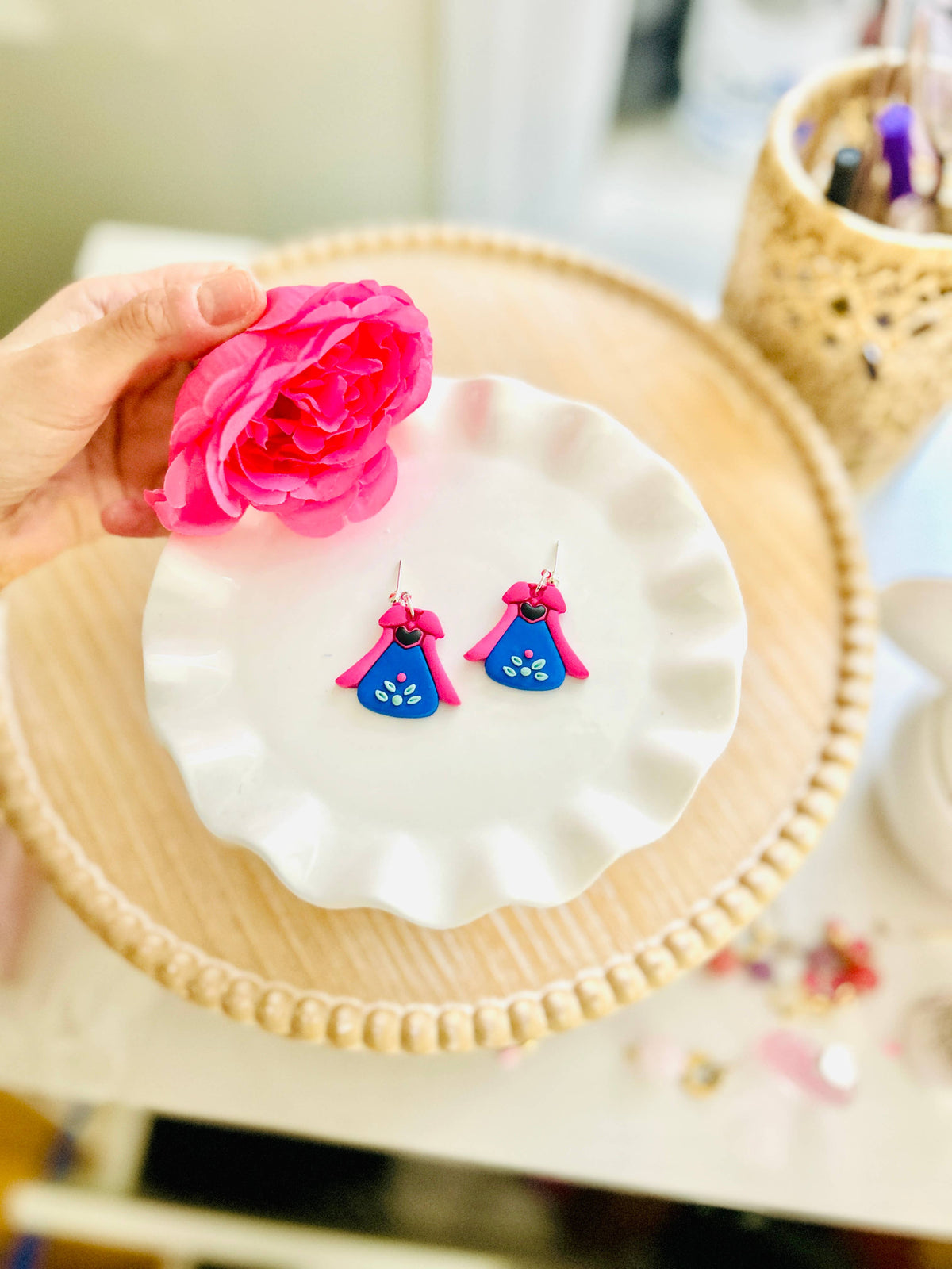 Frozen Princess Dress Clay Earrings Fairytale Magical Dangl