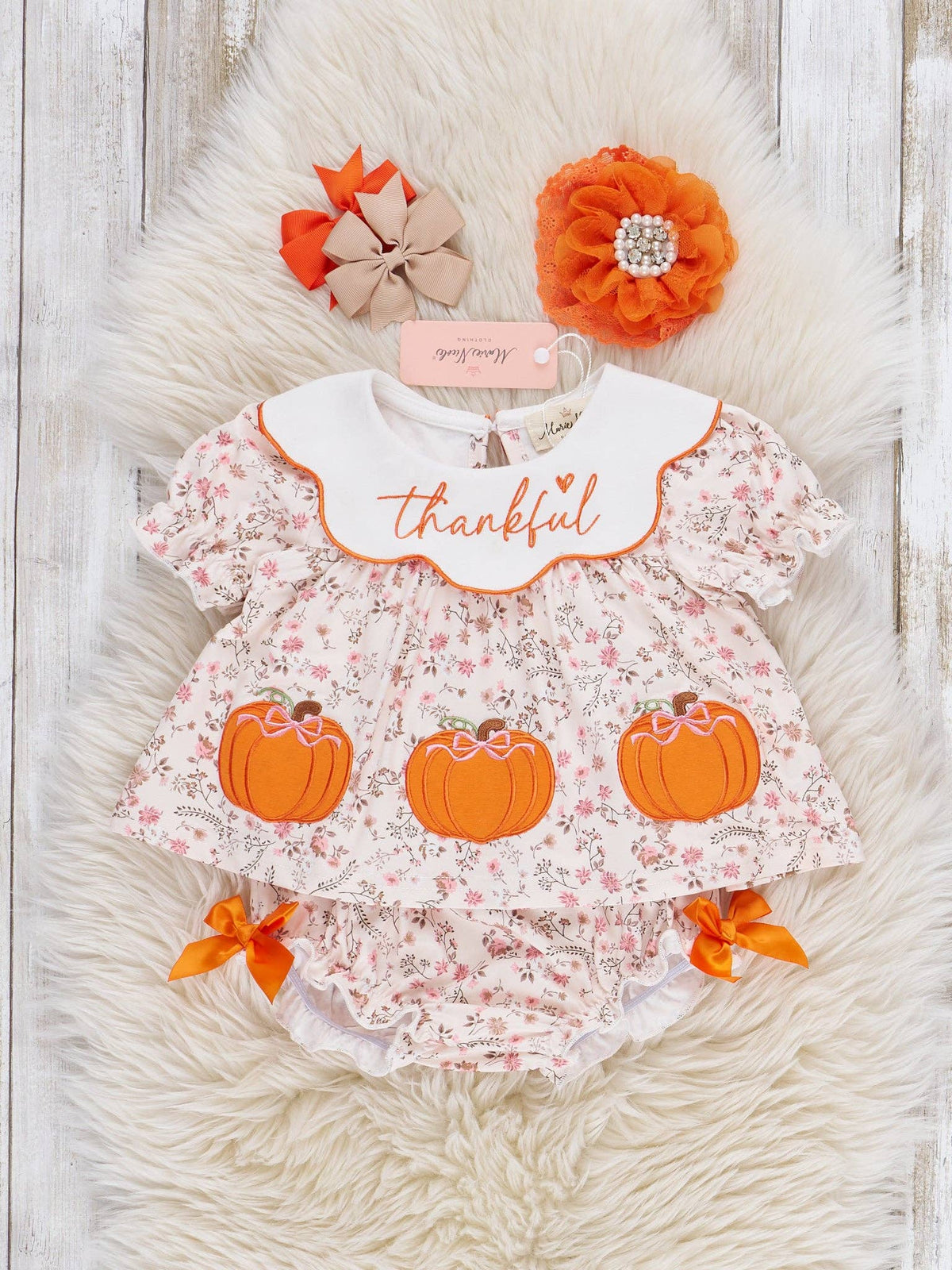Thankful Pumpkin Embroidered Bloomers Outfit