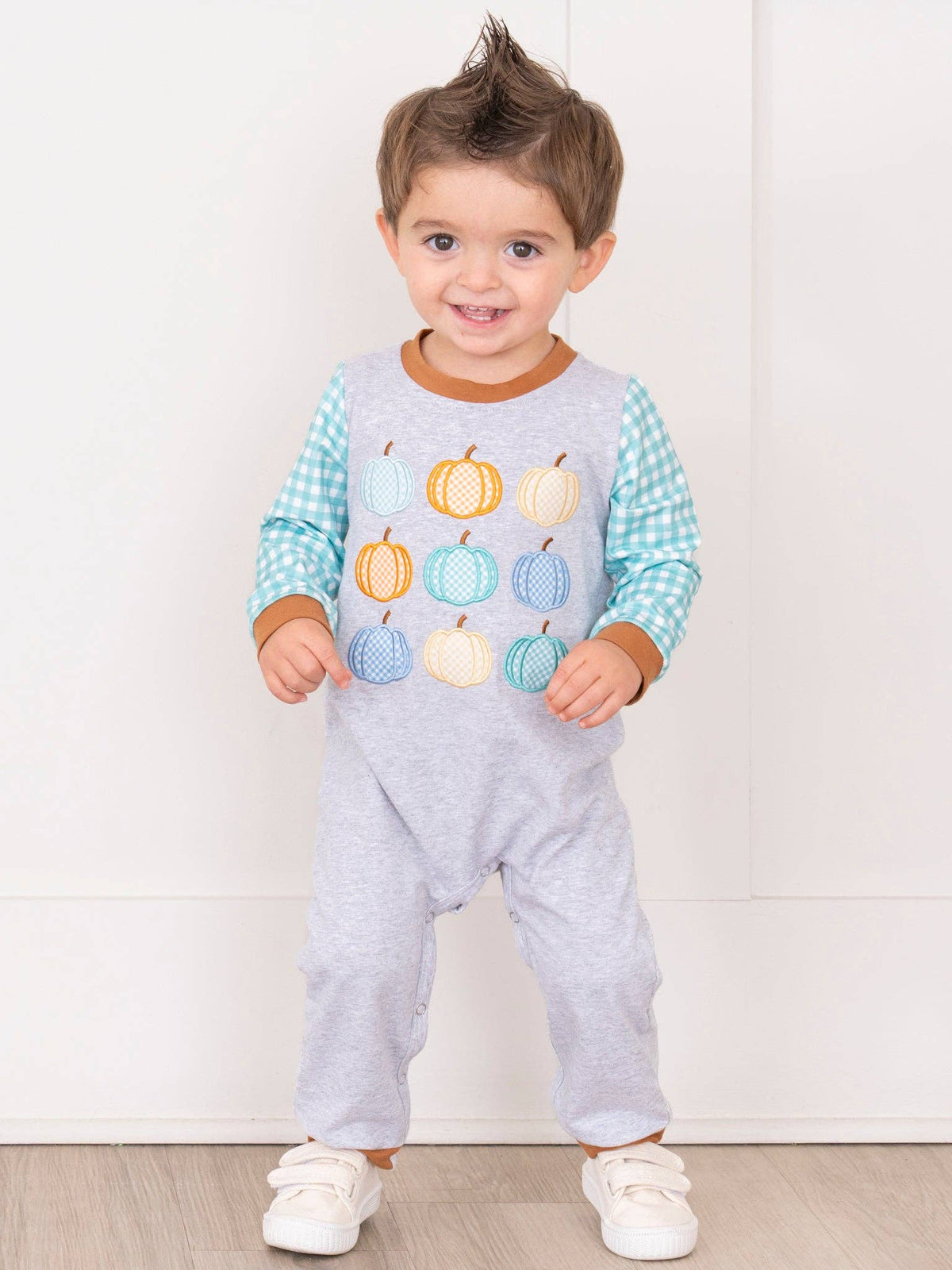 Chilly Day Pumpkin Picking Embroidered Romper