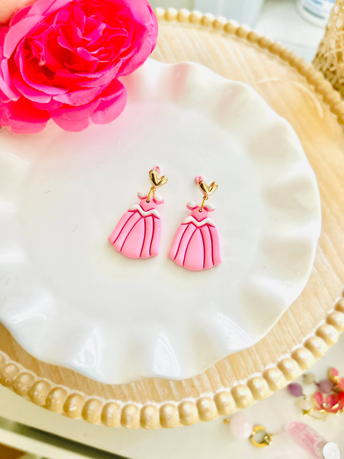Princess Dress Clay Earrings Fairytale Jewelry Magical Dange