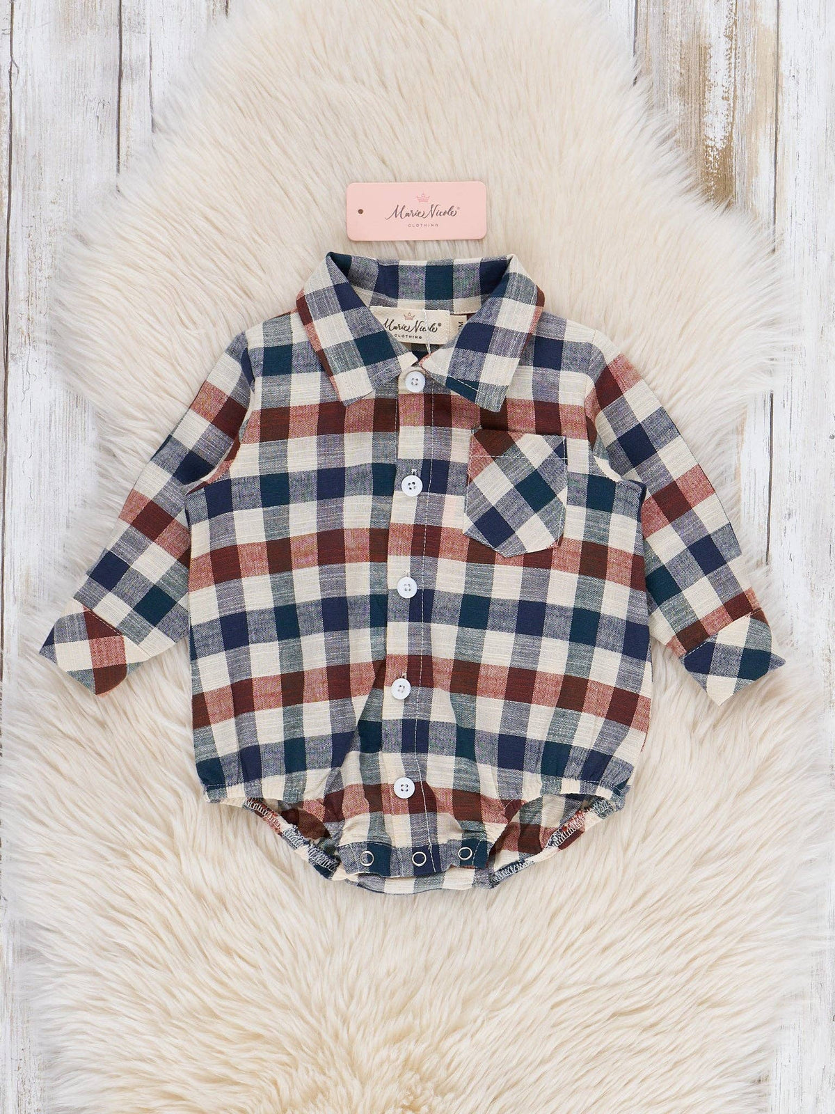 Fall Vintage Plaid Button Up Bubble Romper