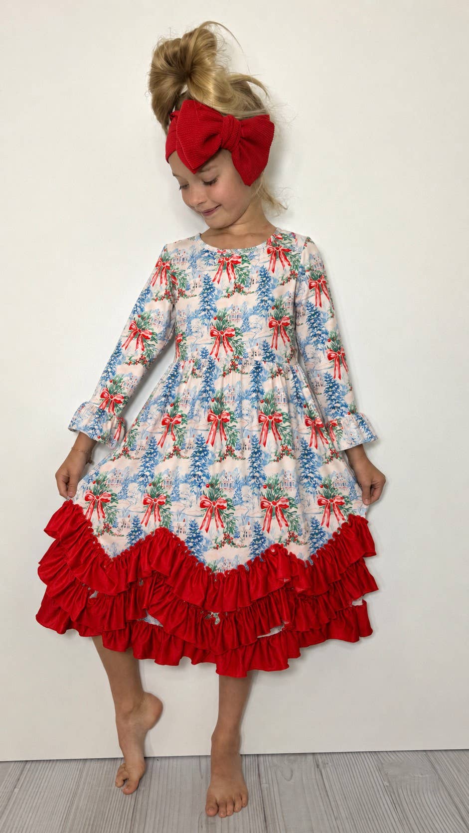 Red Bow Winter Maxi Girls Dress