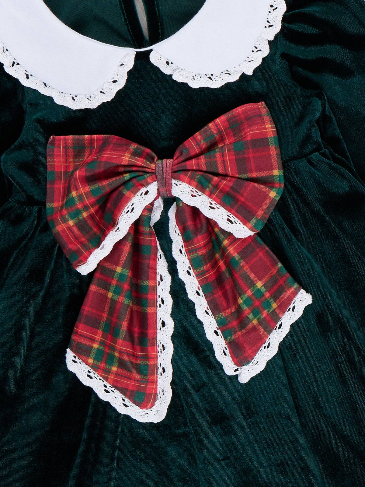 Velvet Plaid Bow Lace Dress