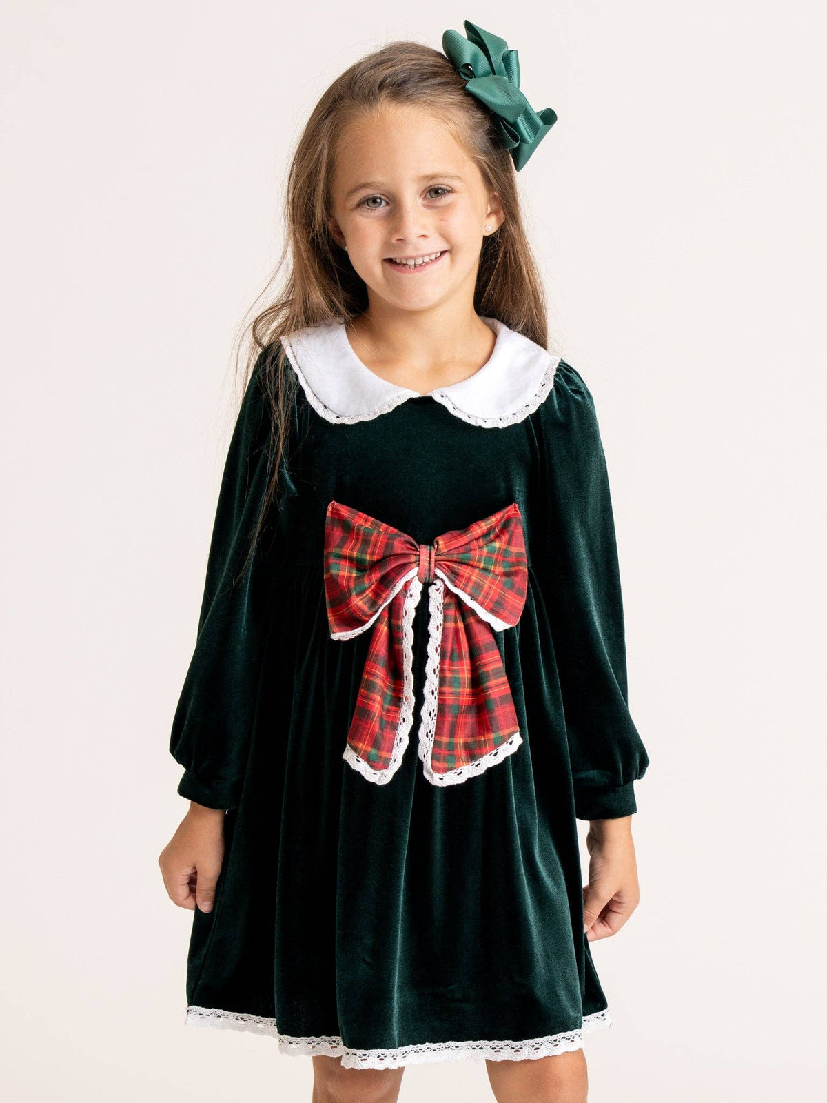 Velvet Plaid Bow Lace Dress