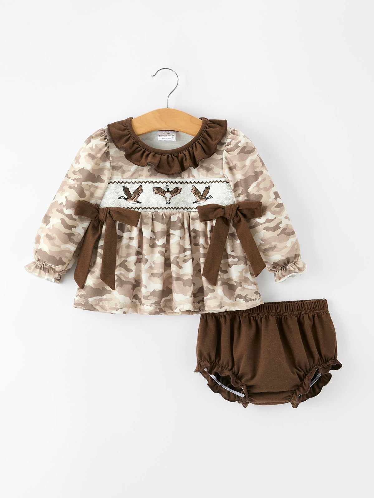 Duck Smocked Camo Baby Bloomer Set Bow Detail