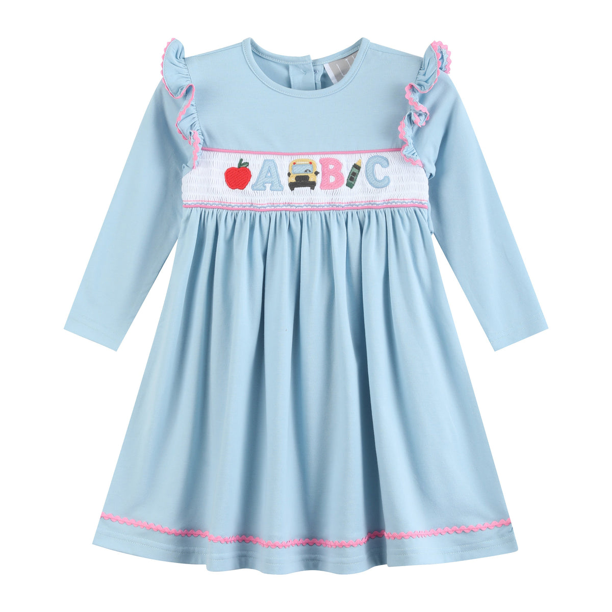 Blue Smocked Knit ABC School Dress