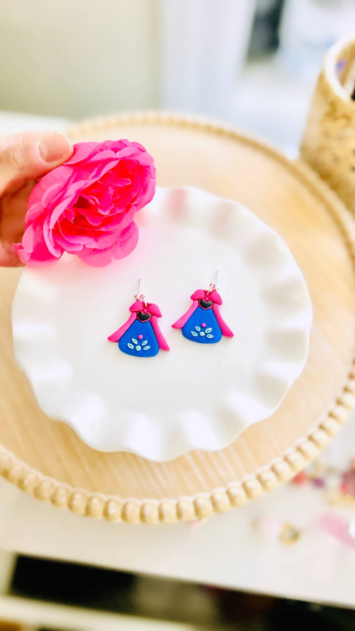 Frozen Princess Dress Clay Earrings Fairytale Magical Dangl