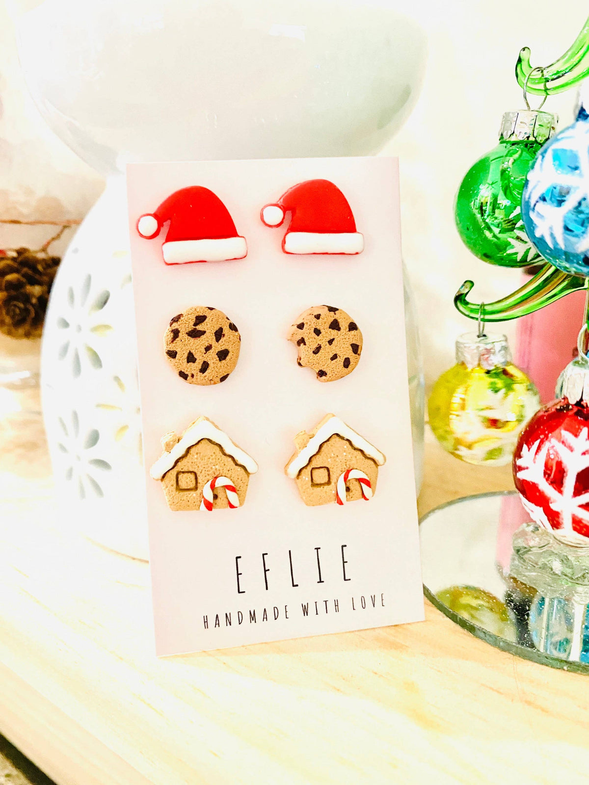 Christmas Santa & Gingerbread Stud Earrings Set