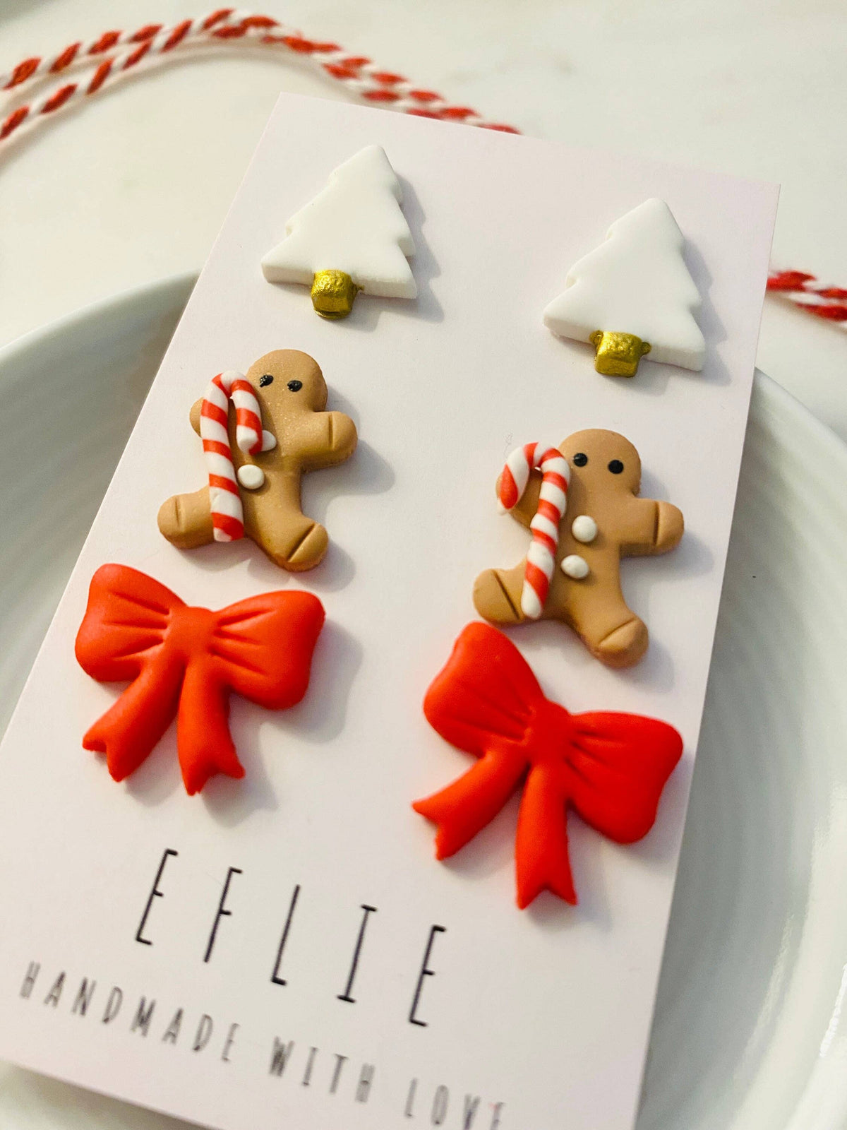Christmas Stud Earrings Set | Gingerbread, Candy, Tree, Bow