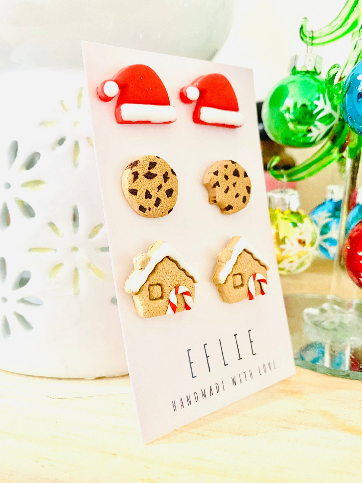 Christmas Santa & Gingerbread Stud Earrings Set