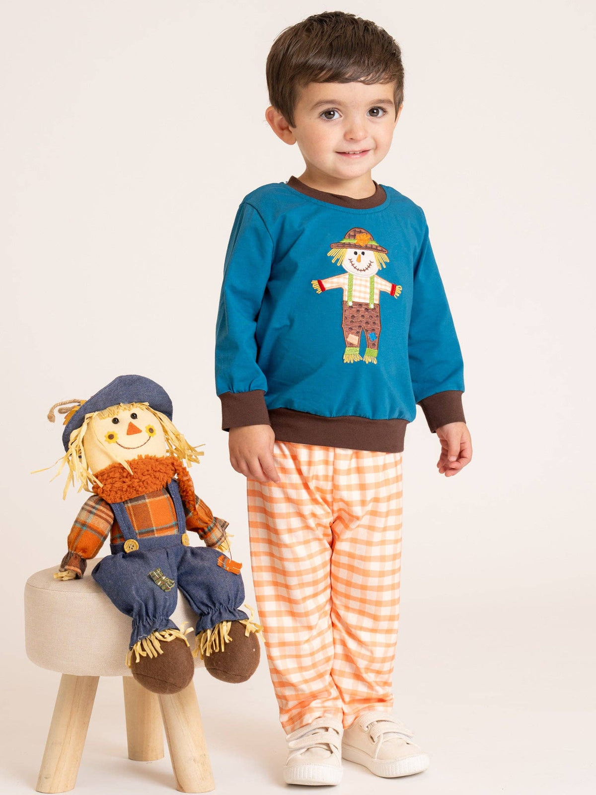 Scarecrow Patch Embroidered Plaid Outfit