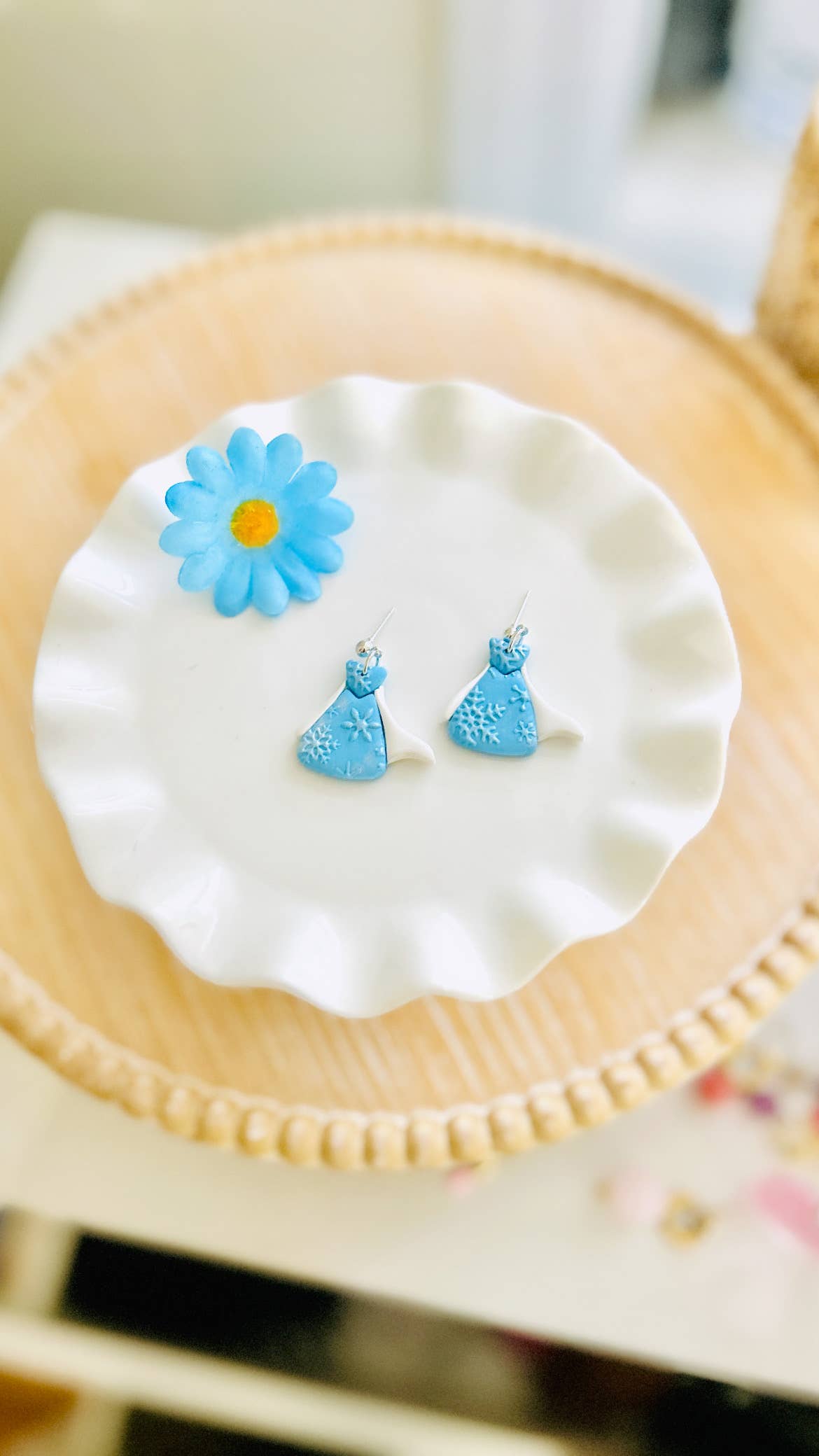 Frozen Princess Dress Clay Earrings Fairytale Magical Dangle