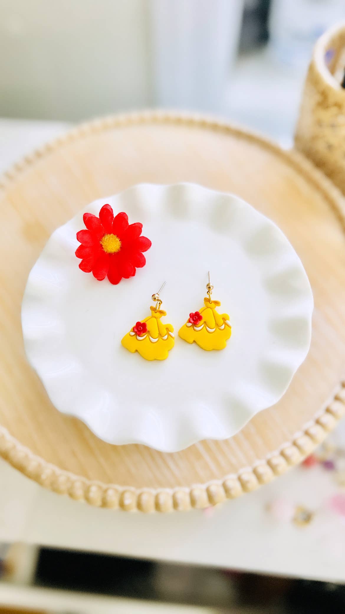 Princess Dress Clay Earrings Fairytale Jewelry Magical Dang