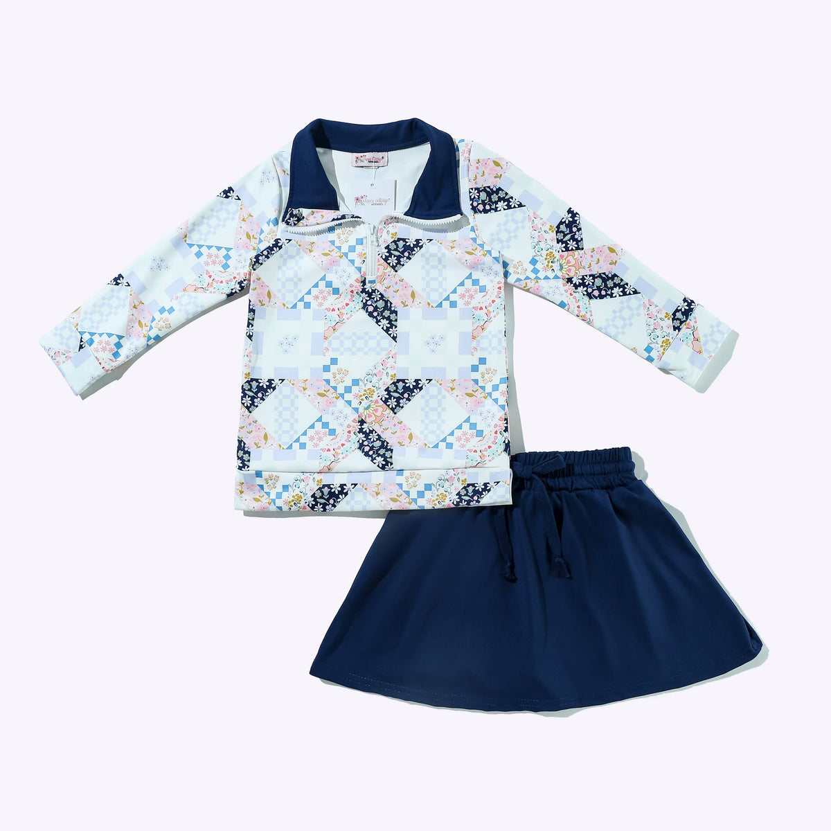Blue Quilted Girls Quarter Zip Skort Set