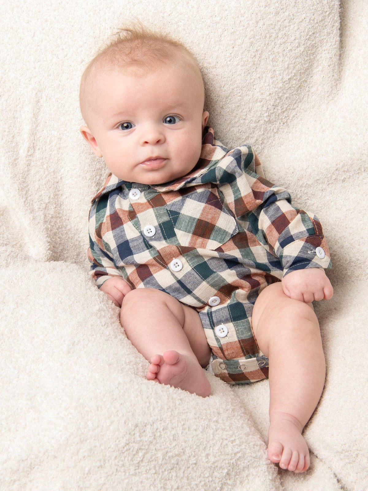 Fall Vintage Plaid Button Up Bubble Romper