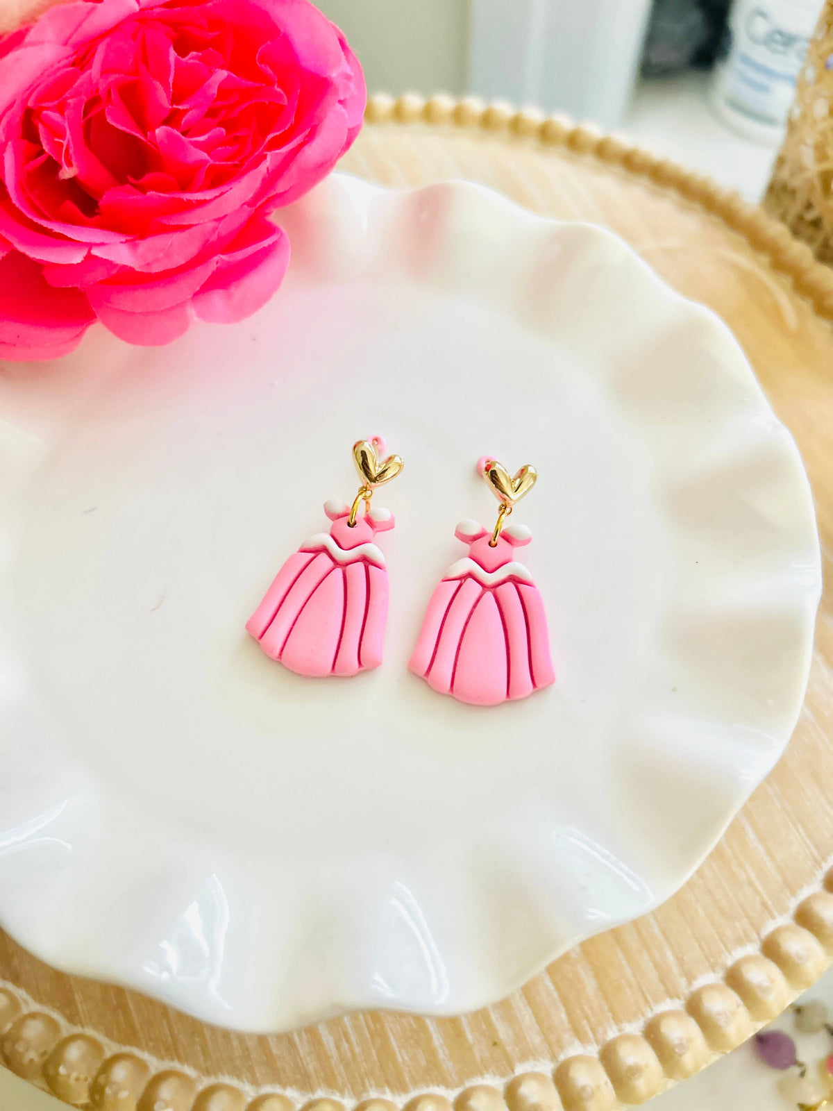 Princess Dress Clay Earrings Fairytale Jewelry Magical Dange