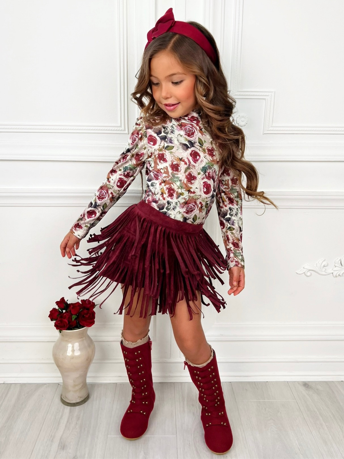 Autumn Rose Top and Fringe Skort Set