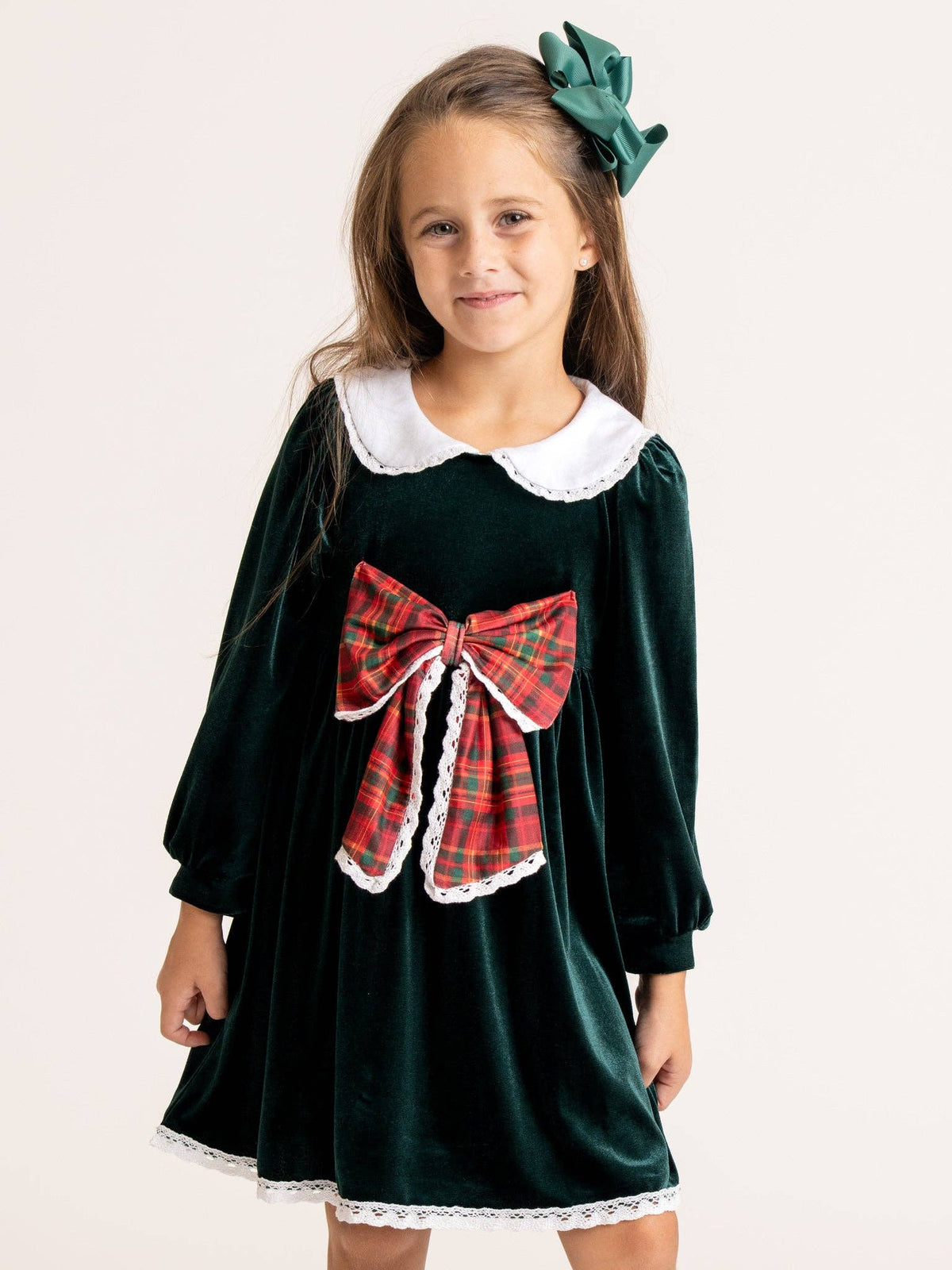 Velvet Plaid Bow Lace Dress