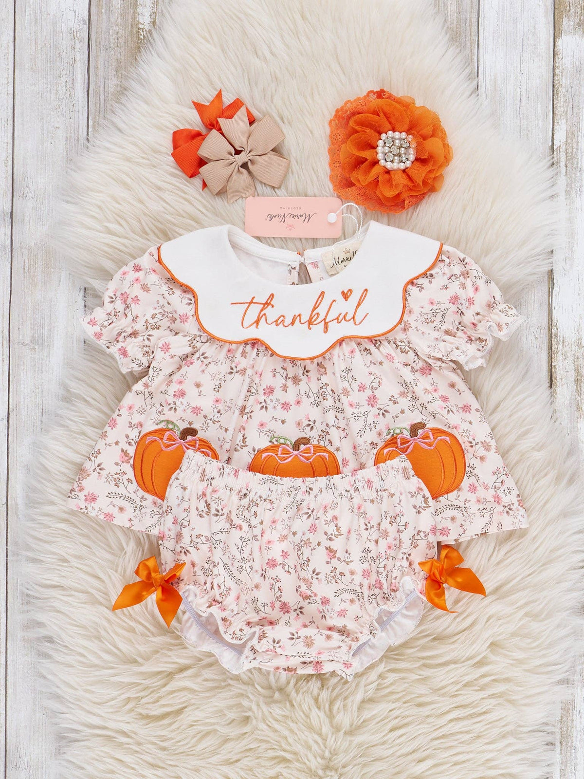 Thankful Pumpkin Embroidered Bloomers Outfit