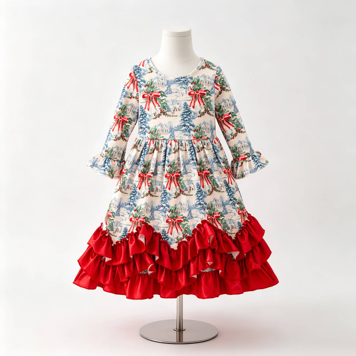 Red Bow Winter Maxi Girls Dress