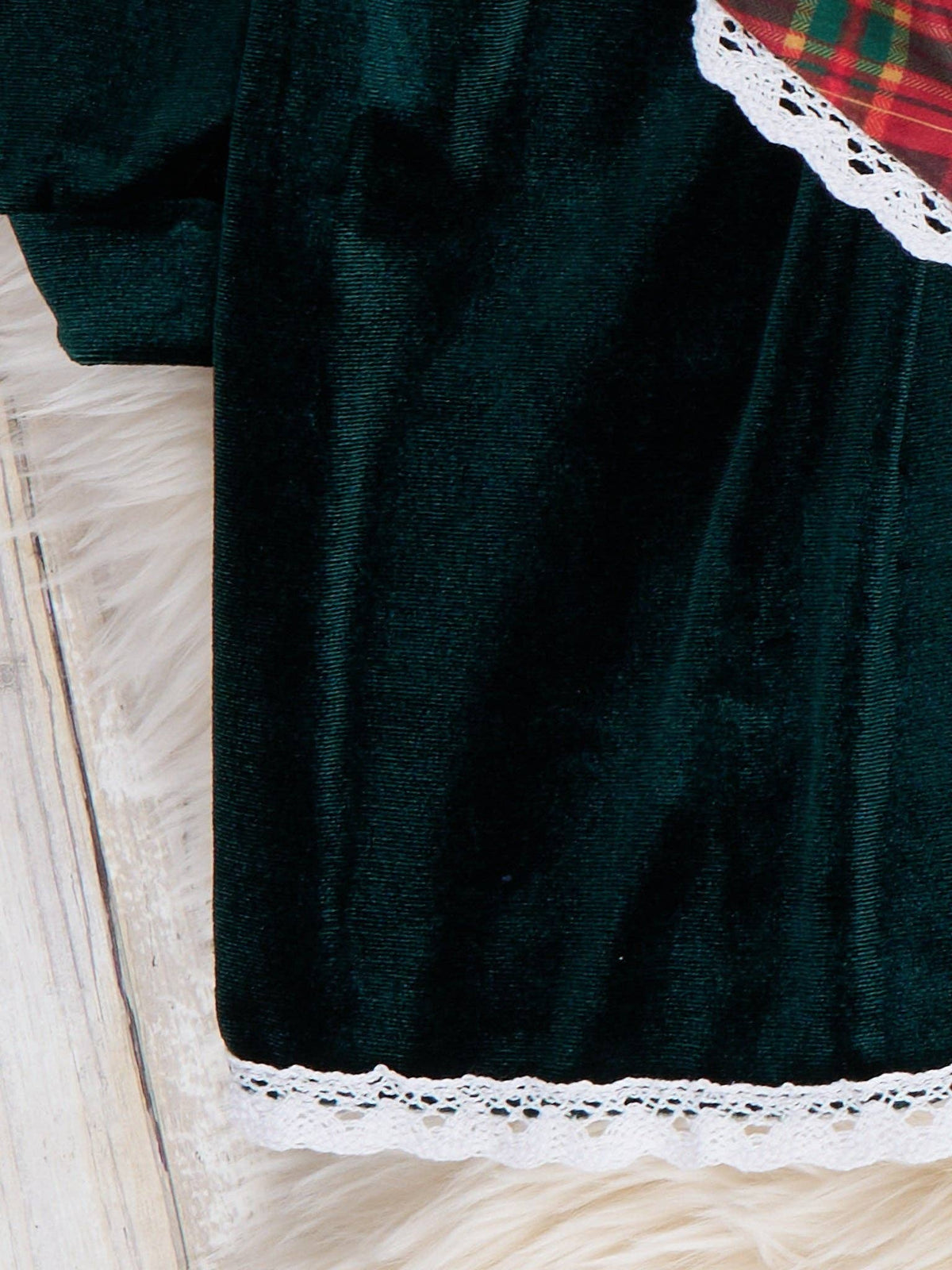 Velvet Plaid Bow Lace Dress