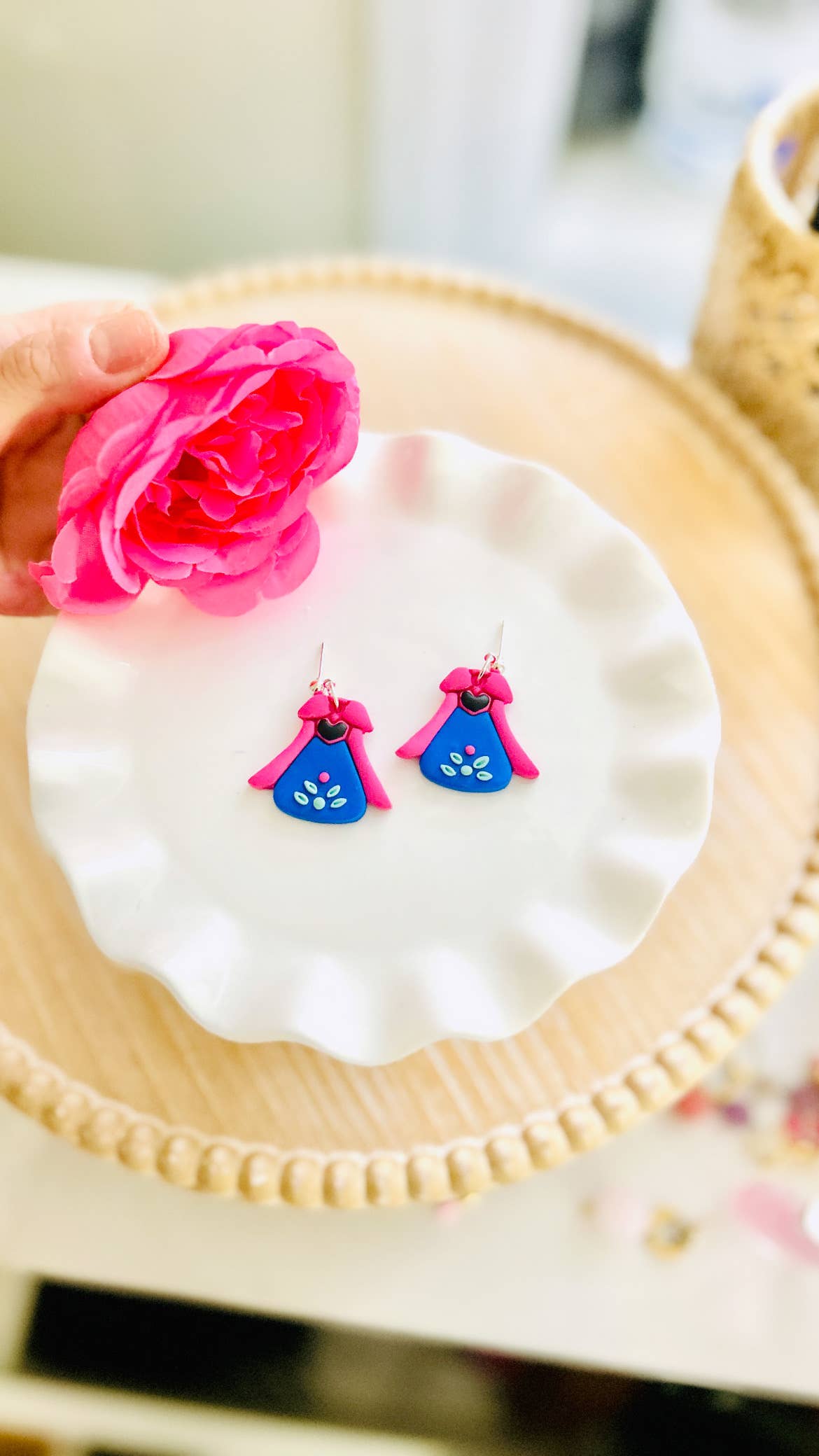 Frozen Princess Dress Clay Earrings Fairytale Magical Dangl