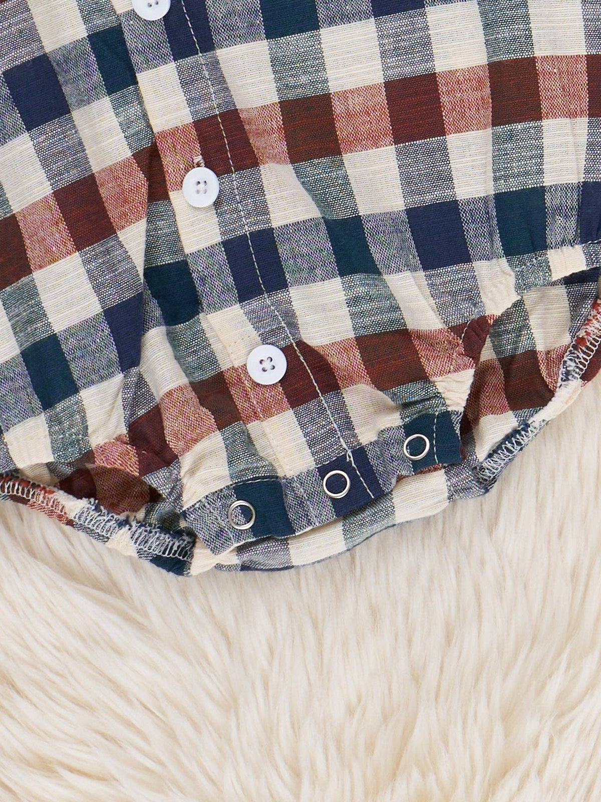 Fall Vintage Plaid Button Up Bubble Romper