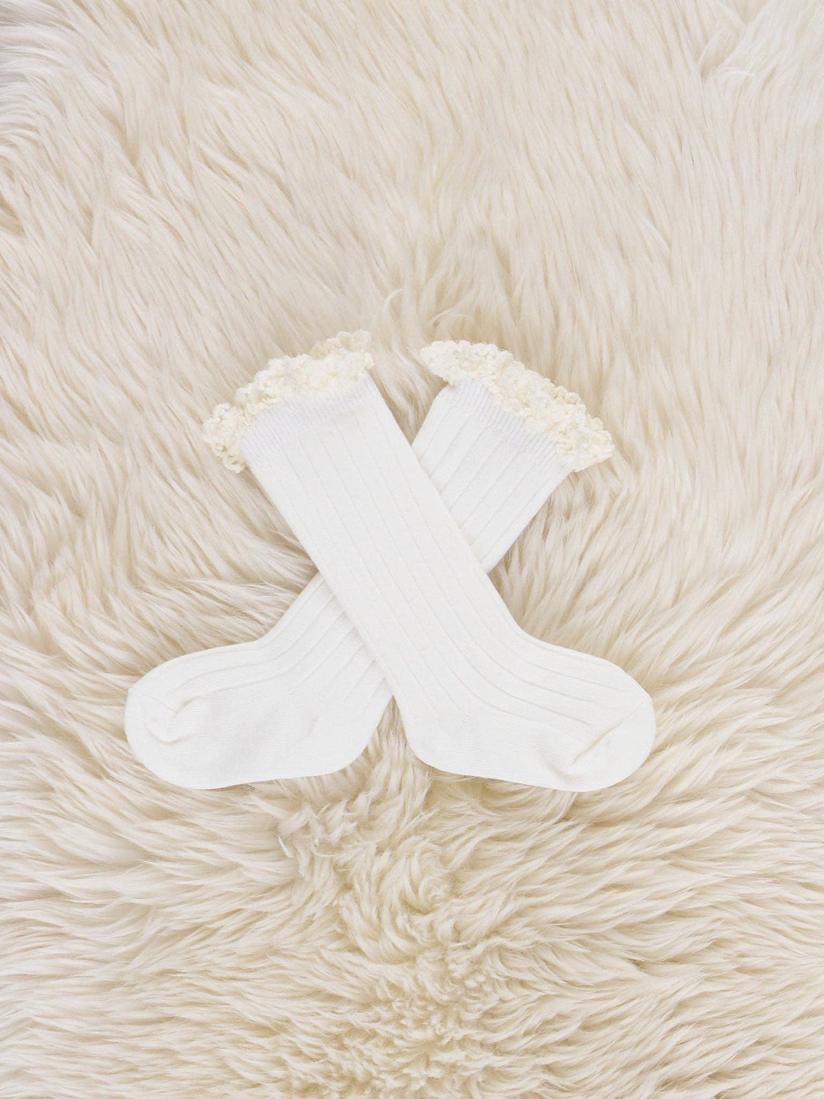 Lace Trim Socks - White