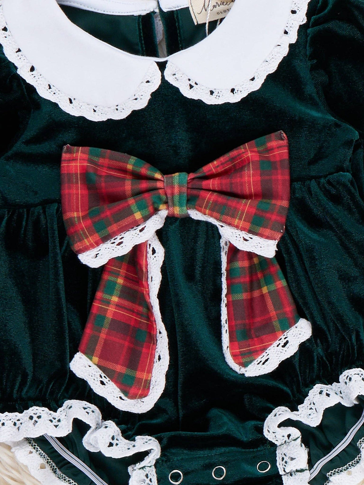 Velvet Plaid Bow Lace Bubble Romper
