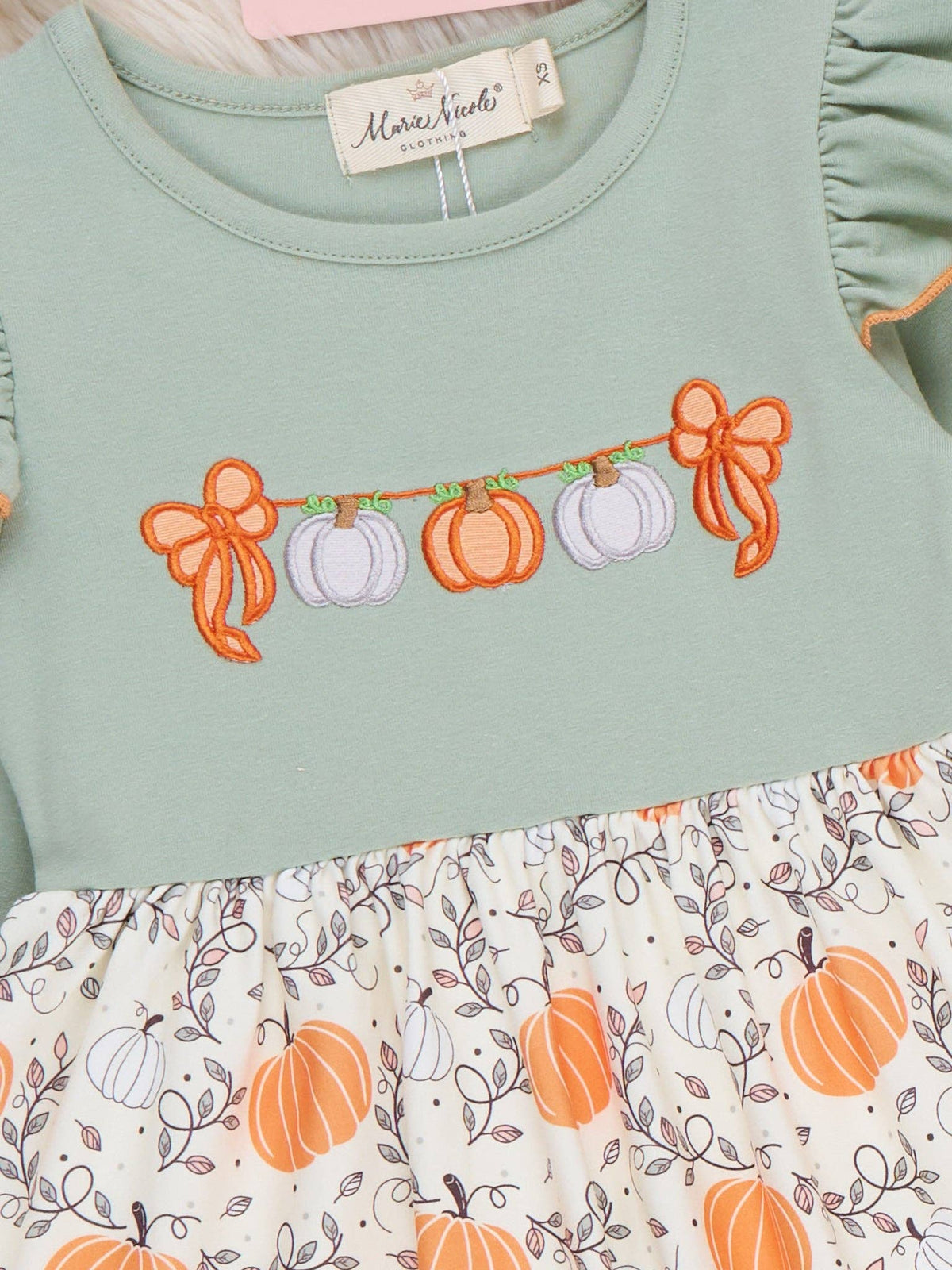 Pumpkin Patch Embroidered Ruffle Dress