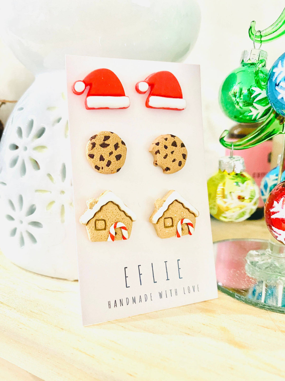Christmas Santa & Gingerbread Stud Earrings Set