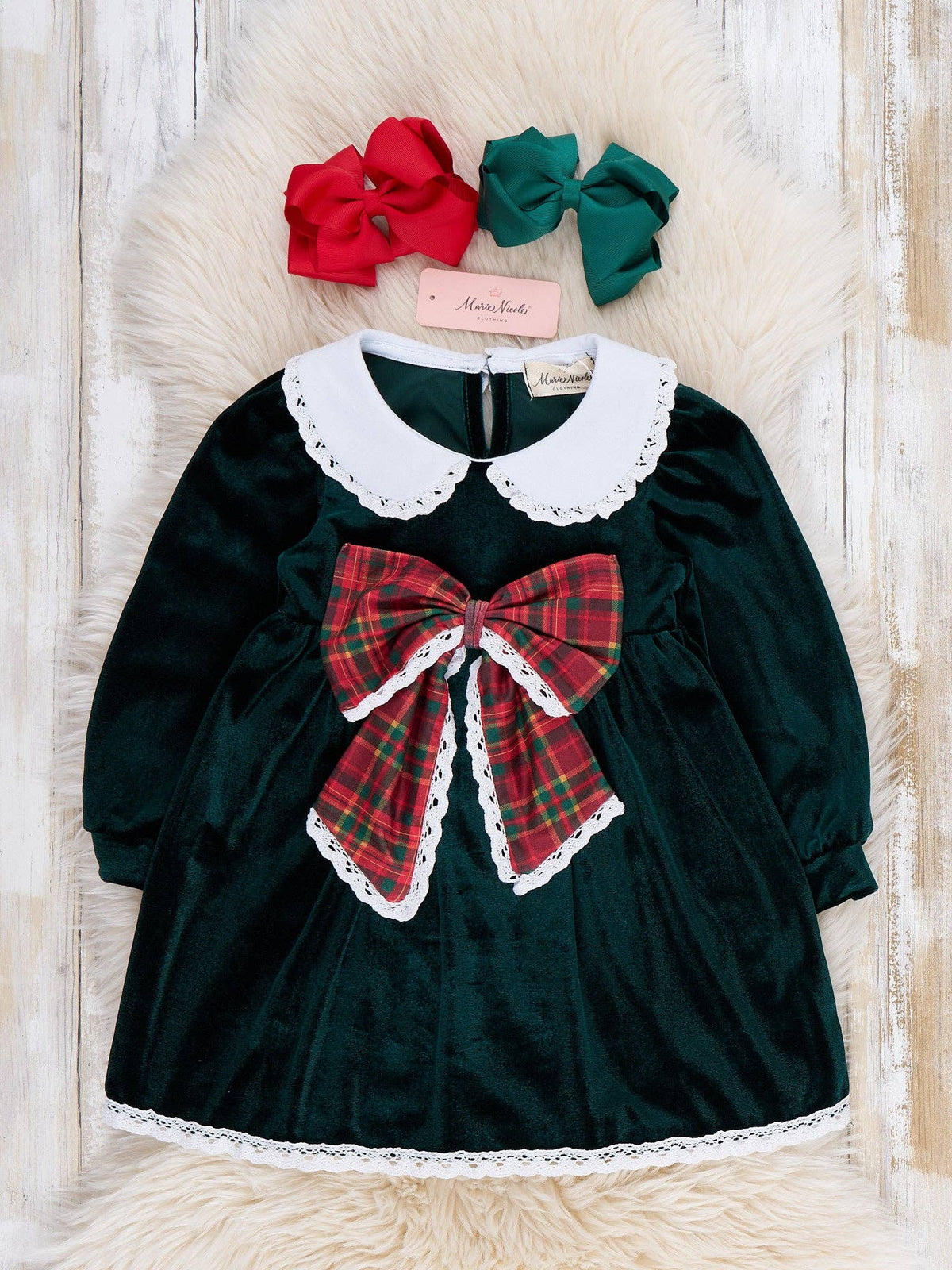 Velvet Plaid Bow Lace Dress