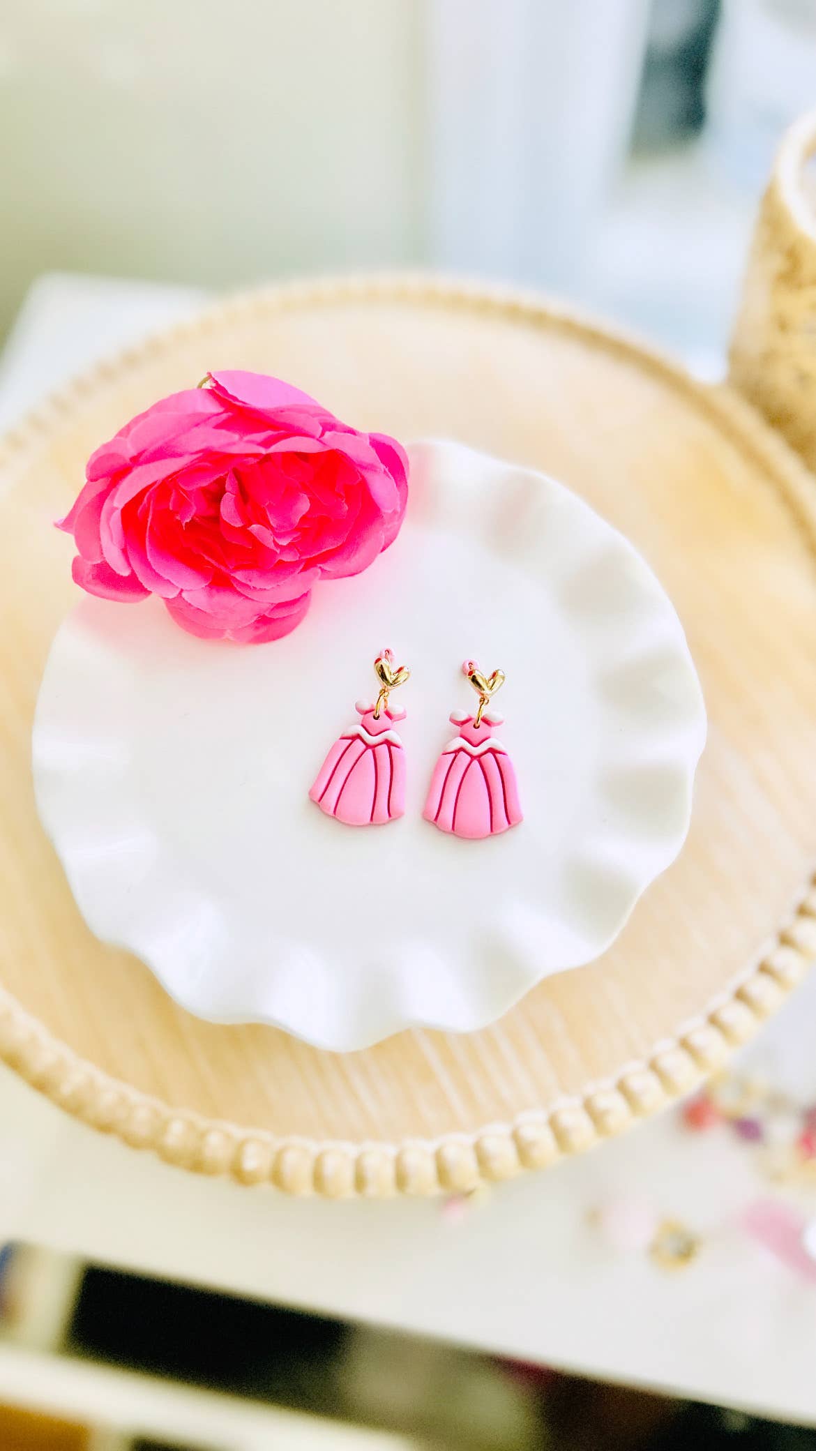 Princess Dress Clay Earrings Fairytale Jewelry Magical Dange