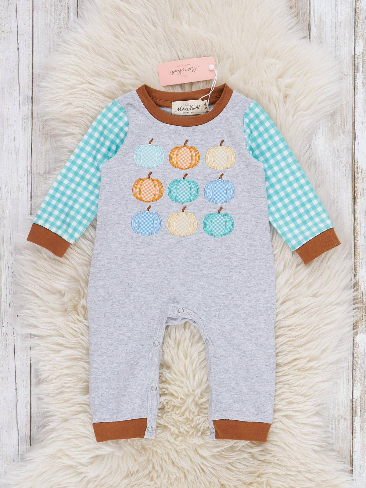 Chilly Day Pumpkin Picking Embroidered Romper