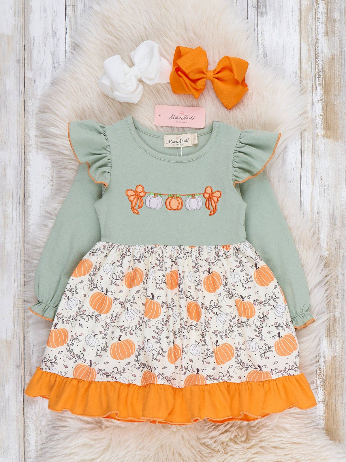 Pumpkin Patch Embroidered Ruffle Dress
