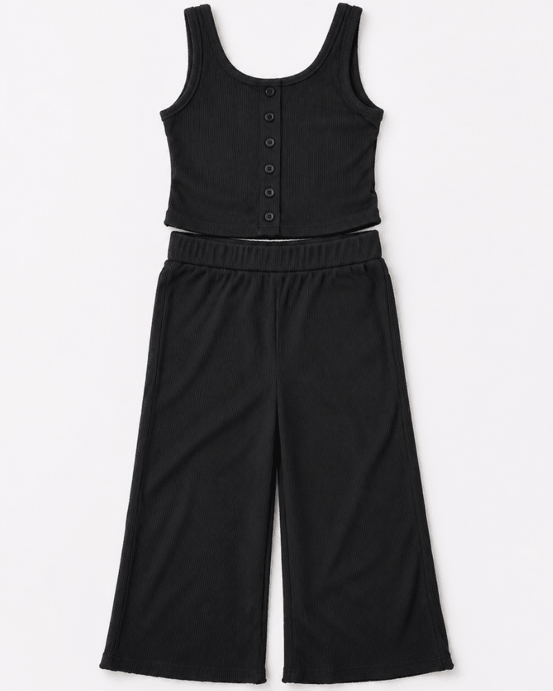 Josie Button Front Ribbed Tank - Black
